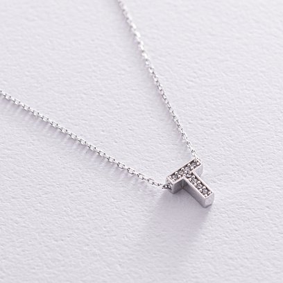 Колье с буквой "Т" в белом золоте (фианиты) кол01329Т №2