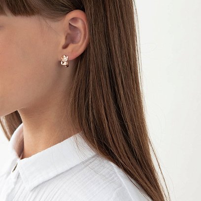 Детские золотые серьги "Котята" (белые фианиты) с07547 №2