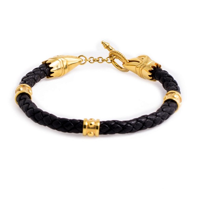 Кожаный браслет Crixus с серебряными вставками (позолоченный) t20-01 от ювелирного магазина Оникс - 2