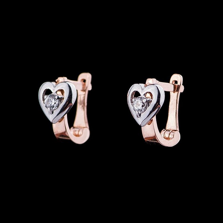 Золотые серьги "Сердечки" (фианиты) с02375 от ювелирного магазина Оникс - 1