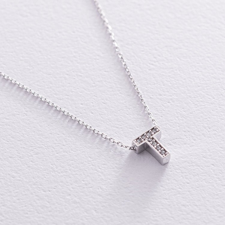 Колье с буквой "Т" в белом золоте (фианиты) кол01329Т от ювелирного магазина Оникс - 3