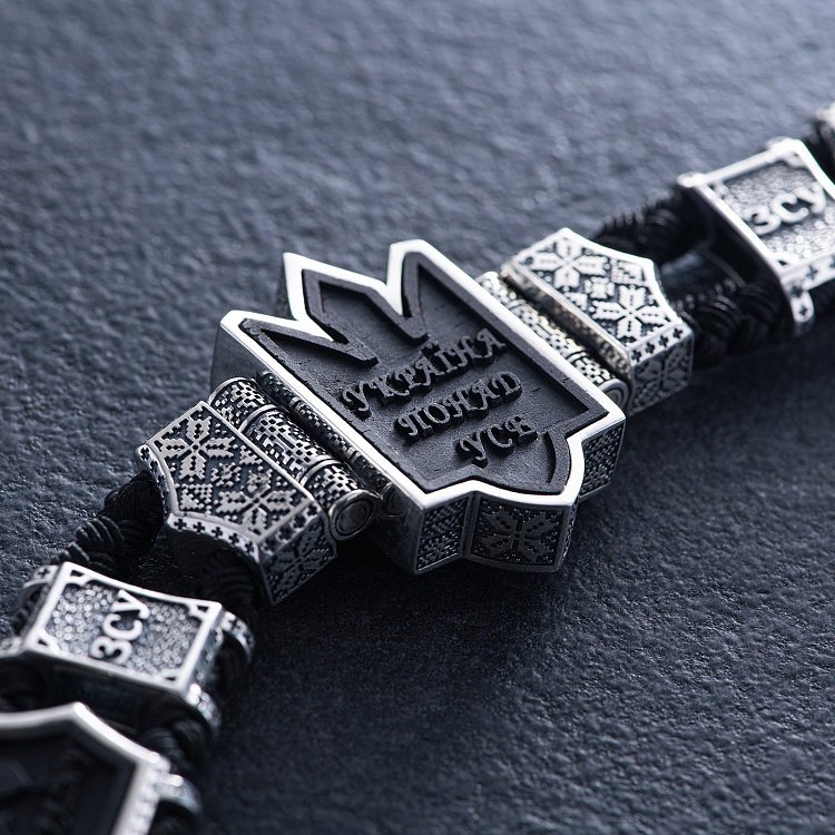 Мужской серебряный браслет "Герб України - Тризуб. Україна понад усе" с эбеном 1080 от ювелирного магазина Оникс - 2