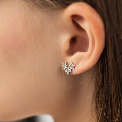 Серебряные серьги - пусеты "Звездочки" с фианитами 301 №6