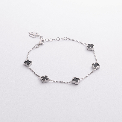 Срібний браслет "Конюшина" (онікс) 141844