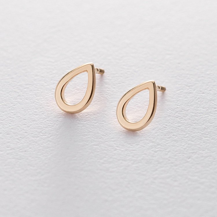 Сережки-пусети "Маленькі крапельки" в жовтому золоті 1.1*0.8 см с06318 від ювелірного магазину Онікс