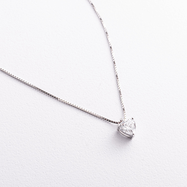 Срібне кольє "Сердечко" з фіанітом 181371 від ювелірного магазину Онікс