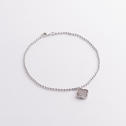 Срібний браслет "Конюшина" на ногу (фіаніти) 141849