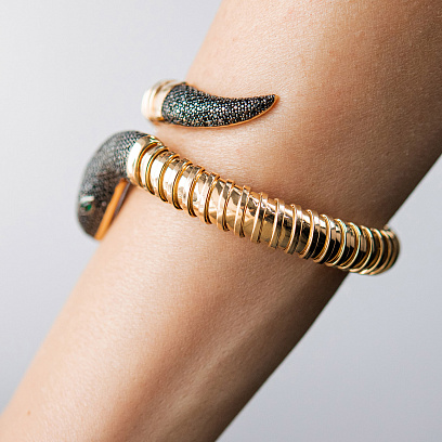 Жорсткий браслет "Змія" у жовтому золоті (фіаніти) б05722 №8