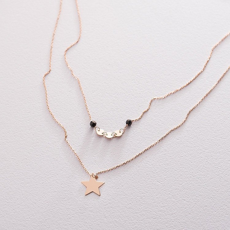 Двойное золотое колье "Звездочка" с черными фианитами кол01525 от ювелирного магазина Оникс