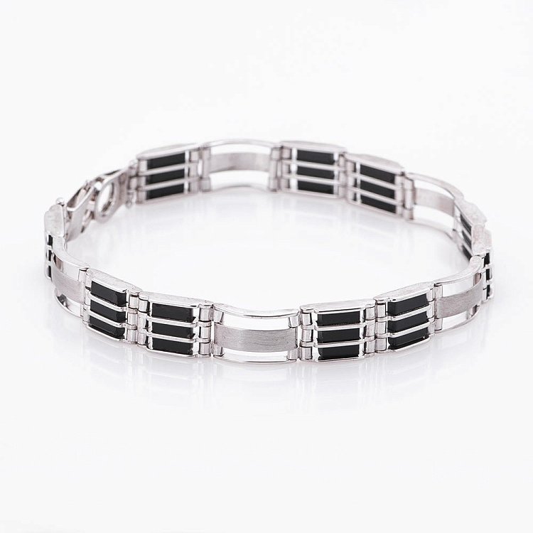 Чоловічий срібний браслет з вставкою онікс 14734 від ювелірного магазину Онікс