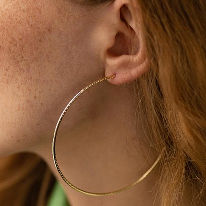 Сережки - кільця в жовтому золоті (7.3 см) с08600 №5
