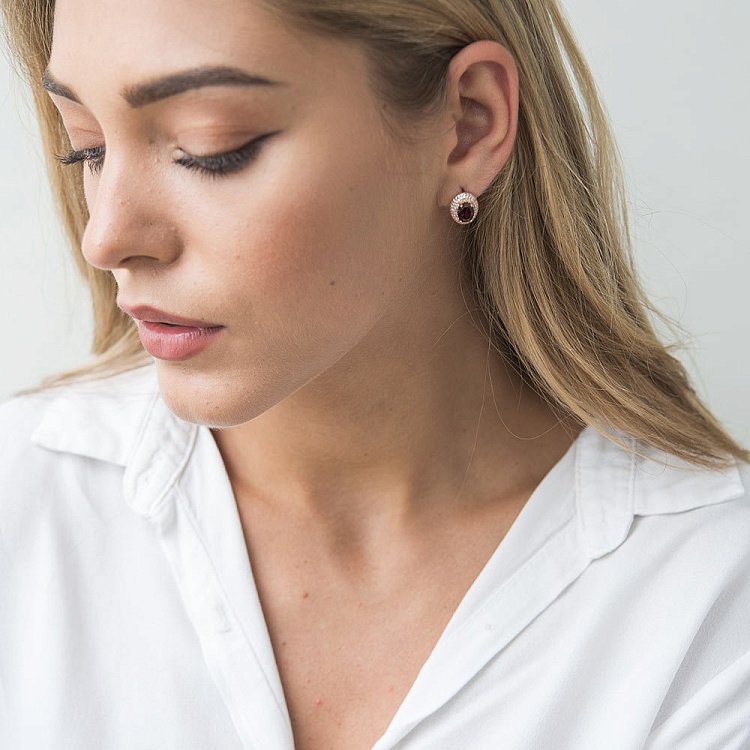 Золоті сережки (піроп, фіаніти) с04199 від ювелірного магазину Онікс - 5