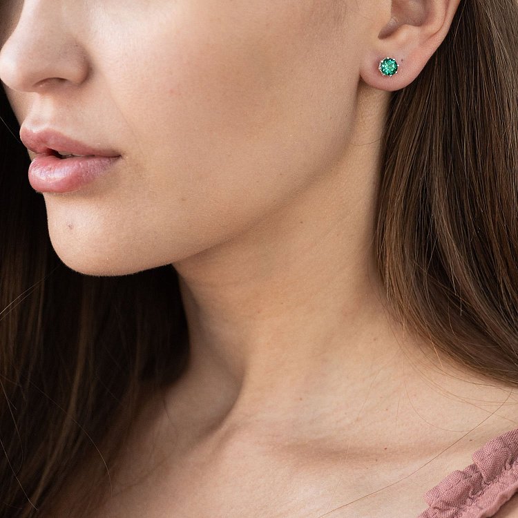 Серебряные серьги - пусеты (синт. турмалин) 122821 от ювелирного магазина Оникс - 2