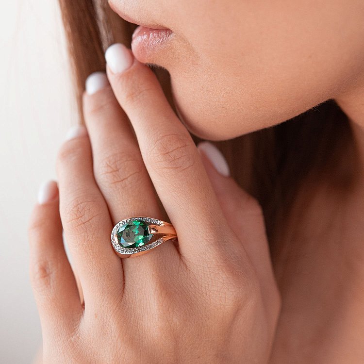 Золота каблучка з празиолітом і фіанітами к05443 від ювелірного магазину Онікс - 2