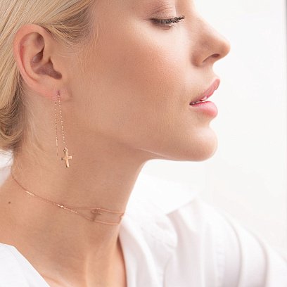 Золоті сережки-протяжки з хрестиками с05558 №7