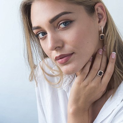 Золоті сережки (димчастий топаз, фіаніти) с03335 №4