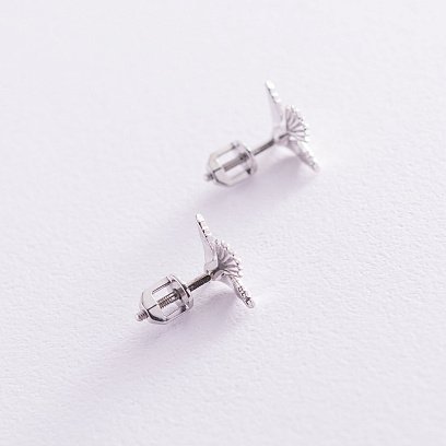 Серьги - пусеты "Птички" в белом золоте с06986 №3