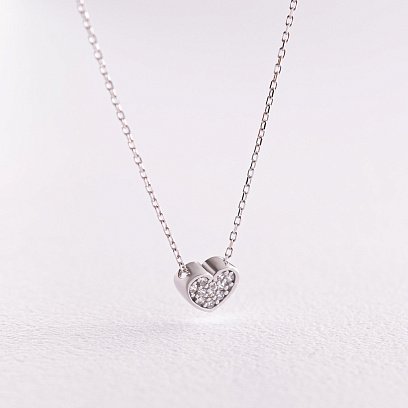 Колье "Сердечко" с фианитами (белое золото) кол02291
