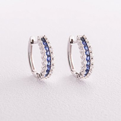 Золотые серьги с бриллиантами и сапфирами сб0400mi