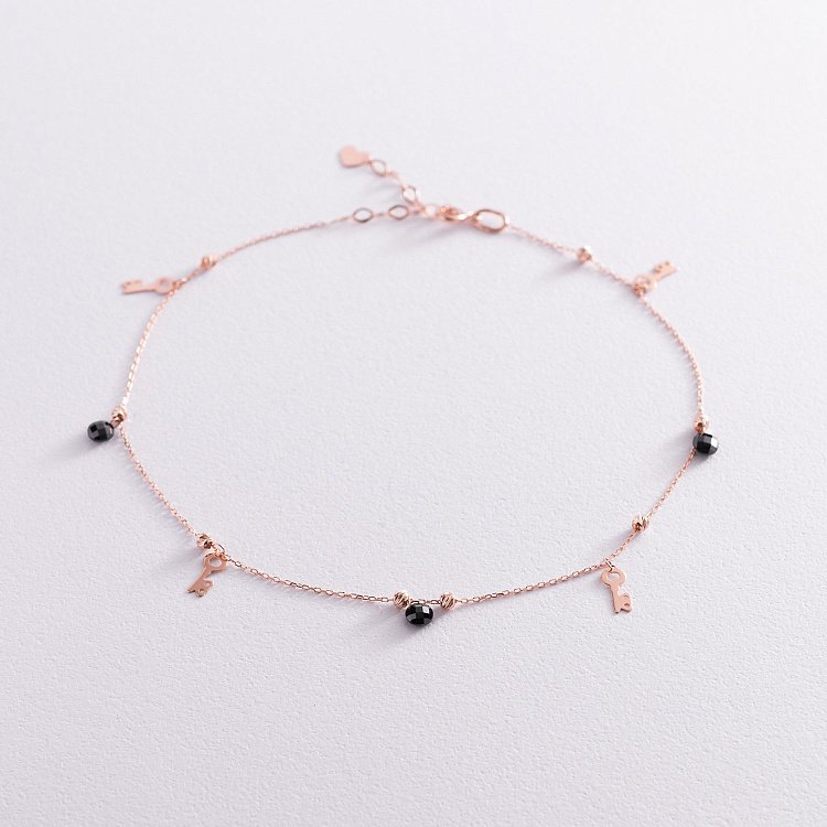 Золотий браслет "Ключики" на ногу (фіаніти) б04880 від ювелірного магазину Онікс - 2