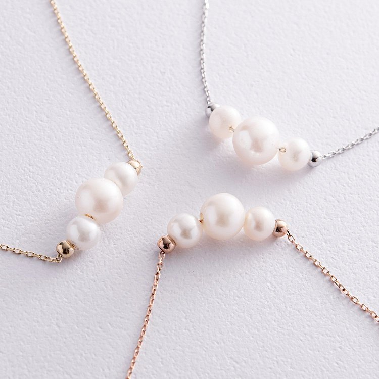 Кольє з кульками та перлами (жовте золото) кол02405 від ювелірного магазину Онікс - 3