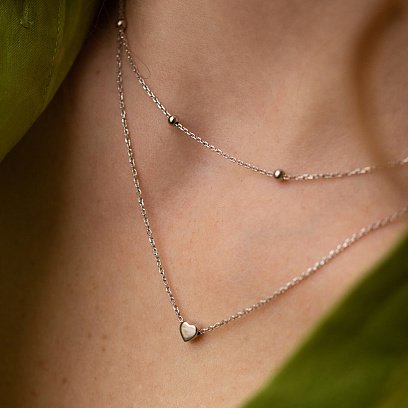 Двойное серебряное колье "Сердечко и шарики" 908-01239
