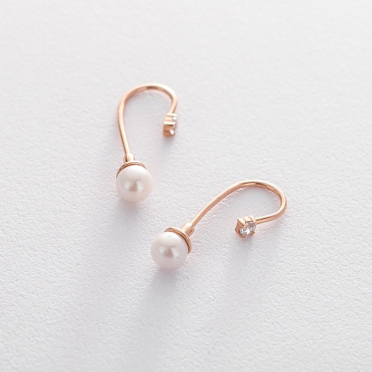 Серьги (культ. пресн. жемчуг, фианит) с02807 от ювелирного магазина Оникс