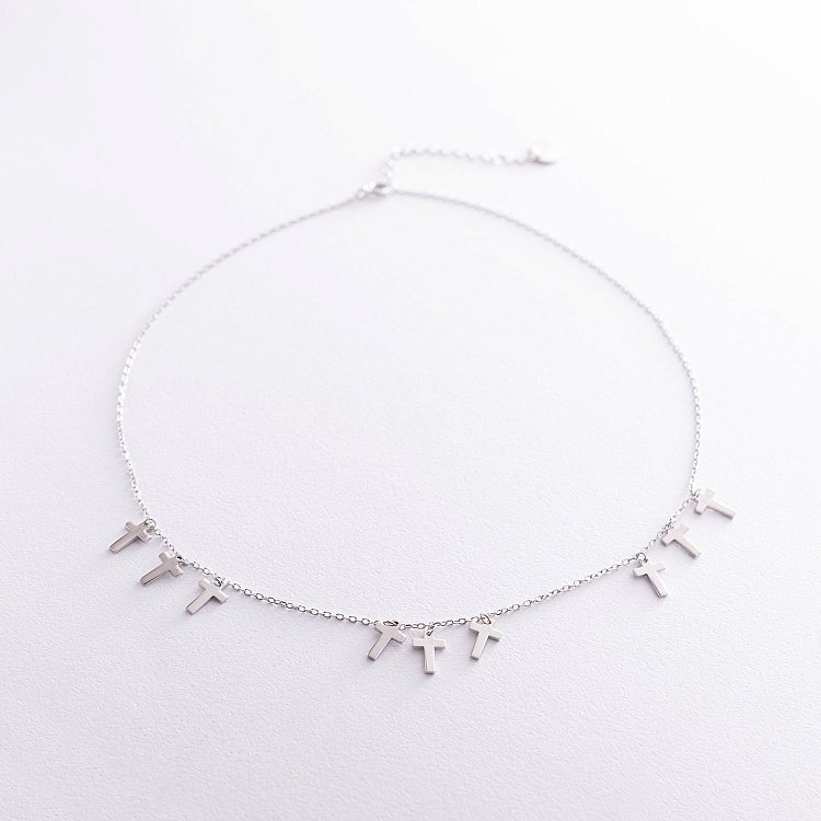 Серебряное колье с крестиками 18941 от ювелирного магазина Оникс