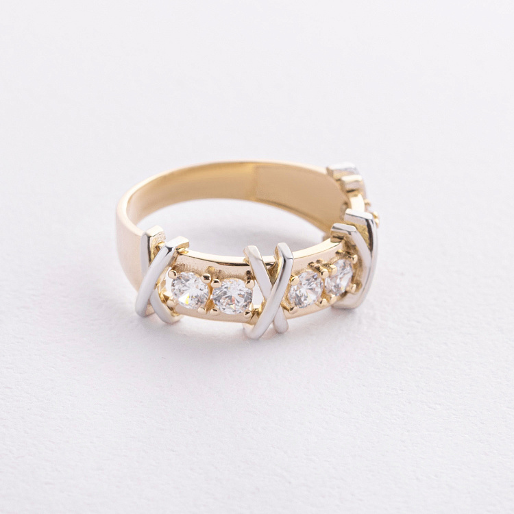 Каблучка "Rosie" з фіанітами (жовте золото) к08249 від ювелірного магазину Онікс - 1