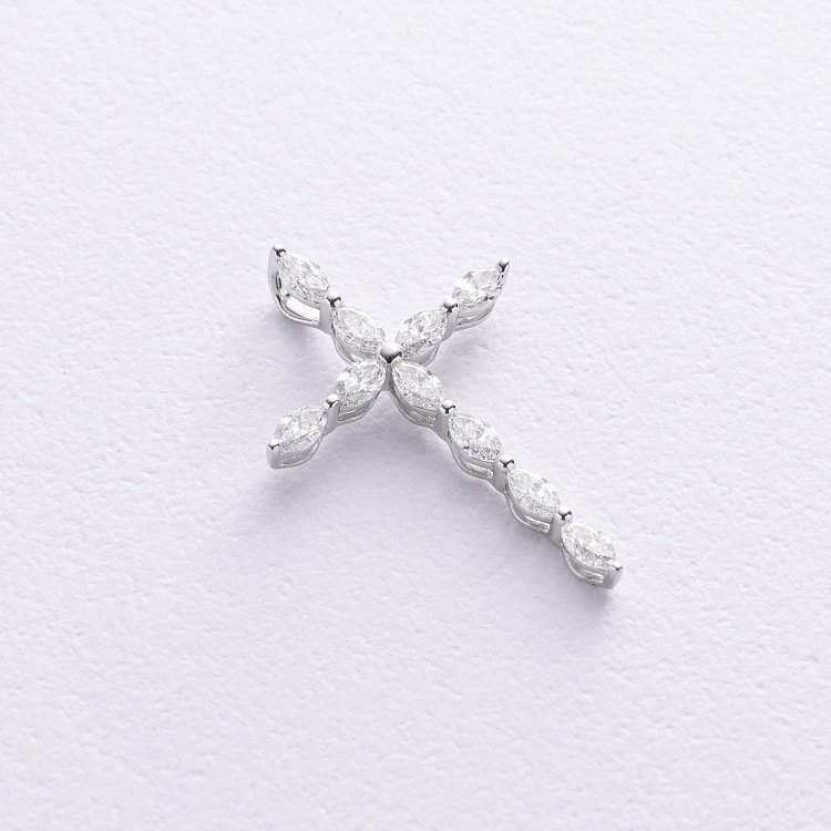 Хрестик з діамантами (біле золото) пб0359lg від ювелірного магазину Онікс