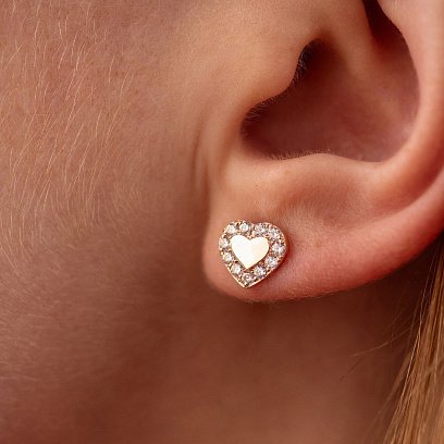 Сережки - пусети "Сердечки" з фіанітами (червоне золото) с03203 №4