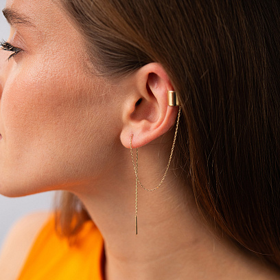 Серьга - каффа с цепочкой (желтое золото) с09446 №4