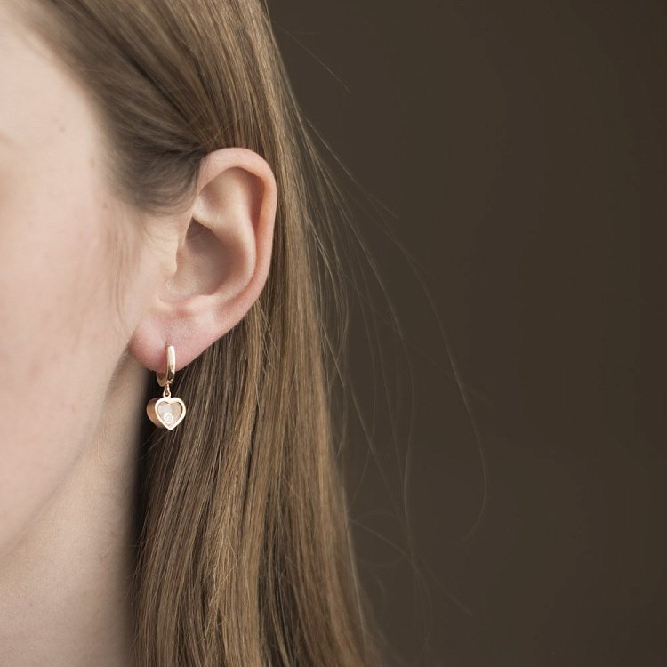 Золотые серьги "Сердечки" (ювелирное стекло, фианит) с06235 от ювелирного магазина Оникс - 2