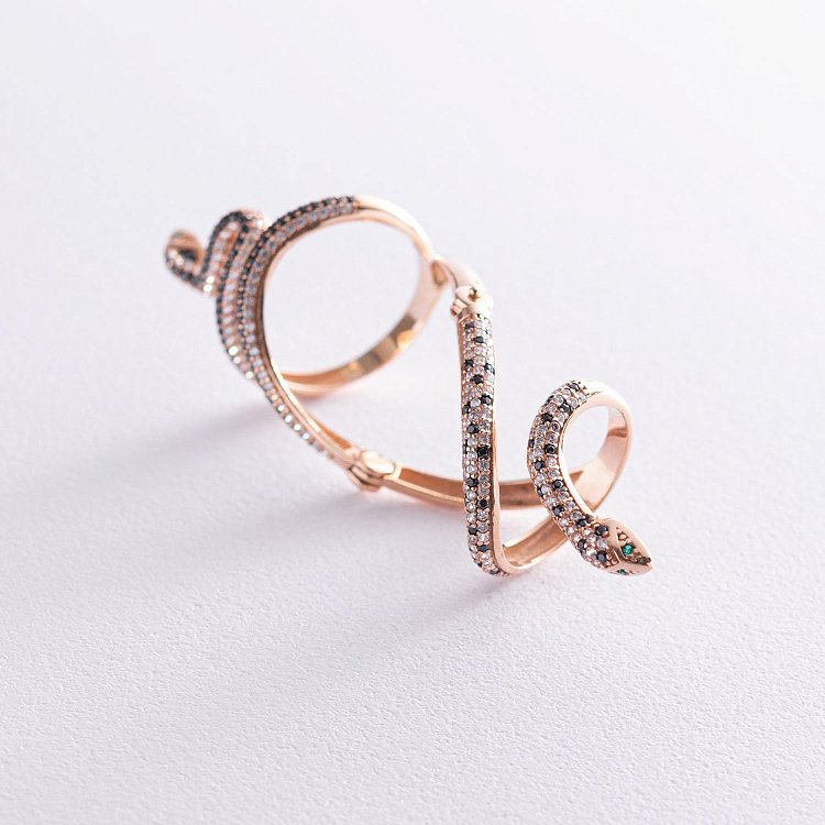 Золота каблучка на фалангу "Змія" з фіанітами к05249 від ювелірного магазину Онікс