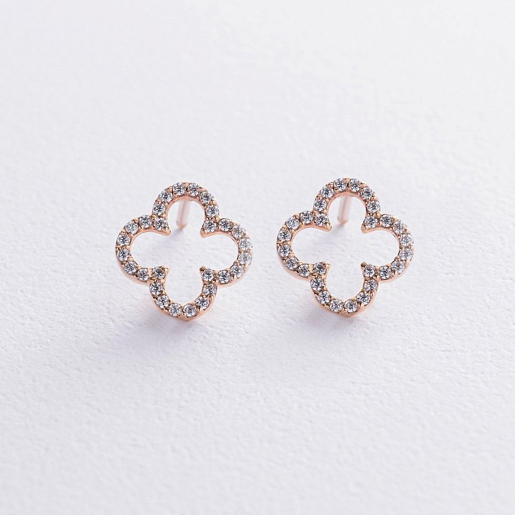 Сережки - пусети "Конюшина" з фіанітами (червоне золото) с08442 від ювелірного магазину Онікс - 2