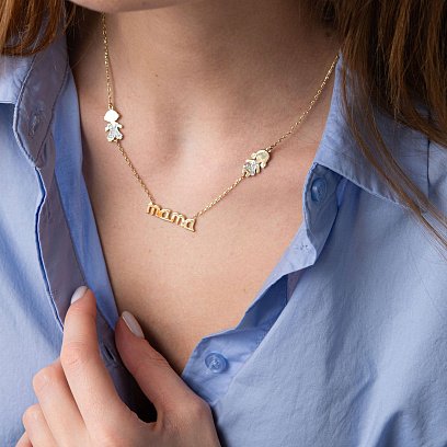 Золотое колье "Мама, мальчик и девочка" (фианит) кол01008 №2