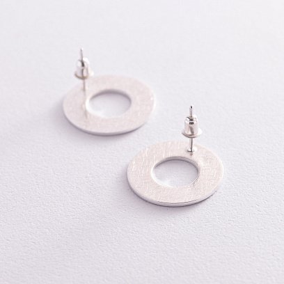 Срібні сережки - пусети "Матові" 123156 №4