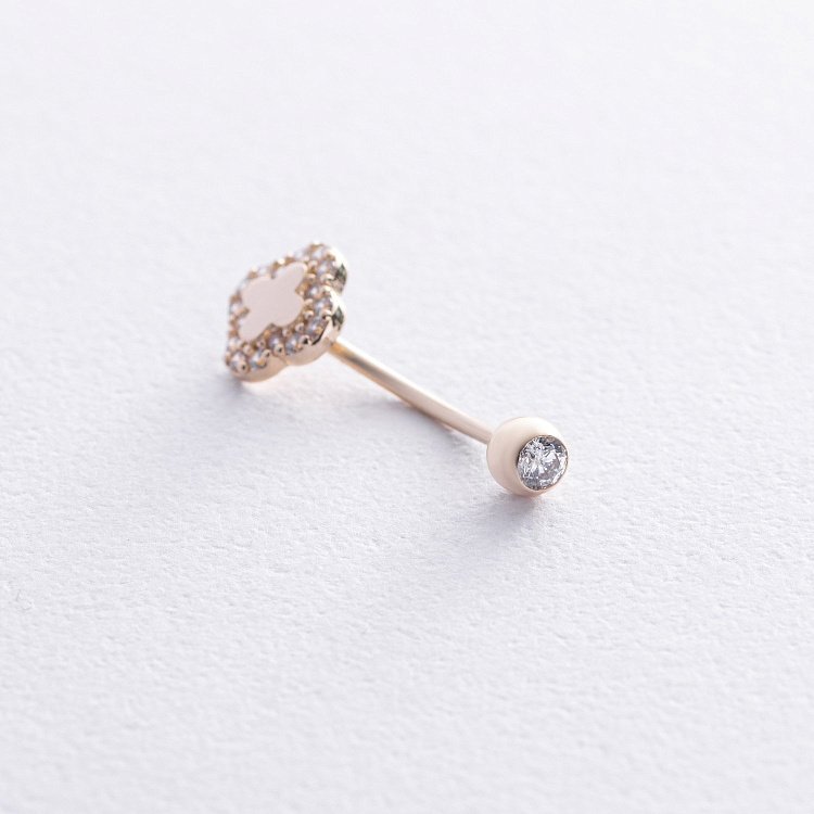 Золотой пирсинг в пупок "Клевер" с фианитами пир00261 от ювелирного магазина Оникс - 1