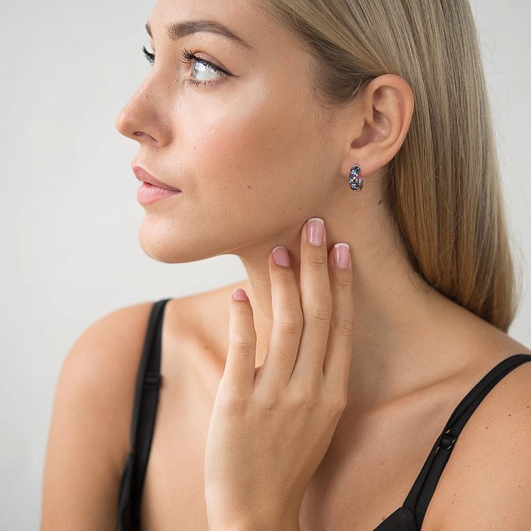 Серебряные серьги "Океан" с фианитами 122147 от ювелирного магазина Оникс - 4