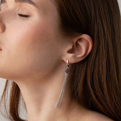 Серьги "Клевер" с цепочками (белое золото) с09411 №3