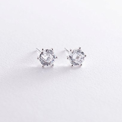 Серебряные серьги-пусеты с фианитами 122333 №3