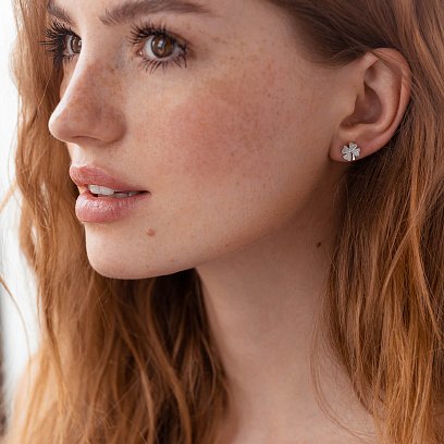 Золоті сережки - пусети "Конюшина" з діамантами 311971121 №5