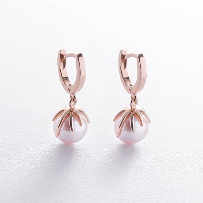 Серьги в красном золоте (культ. пресн. жемчуг) с08583