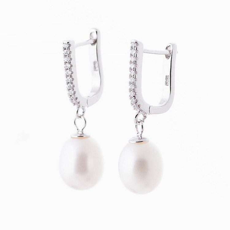 Срібні сережки з прісноводним культивування перлами 122020 від ювелірного магазину Онікс - 1
