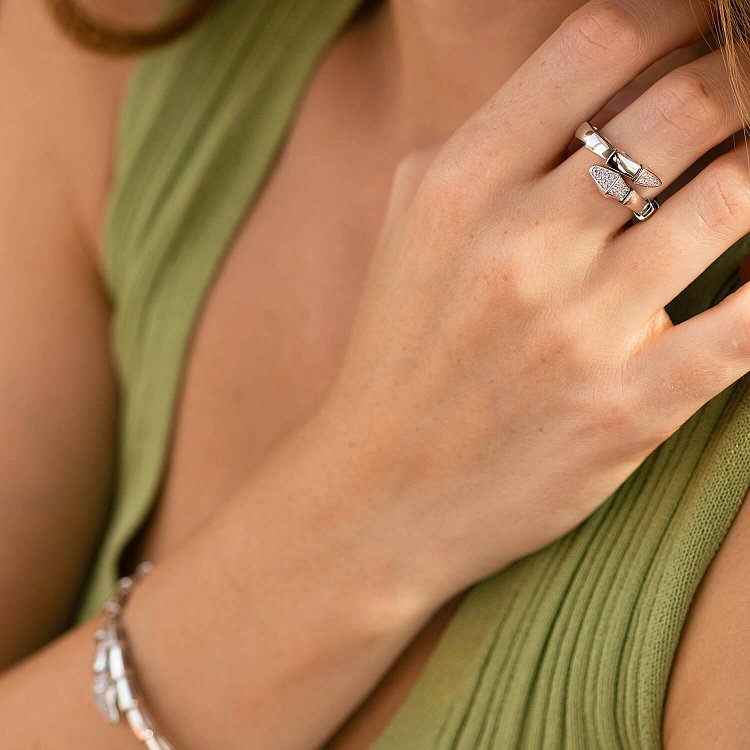 Каблучка "Змія" у білому золоті (фіаніти) к07344 від ювелірного магазину Онікс - 5