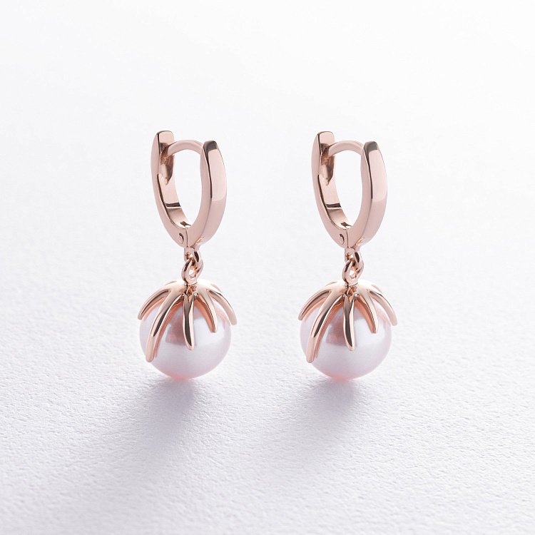 Серьги в красном золоте (культ. пресн. жемчуг) с08583 от ювелирного магазина Оникс