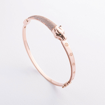 Жесткий браслет "Пантера" в красном золоте (фианиты) б04630