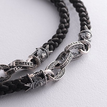 Шовковий шнурок "Спаси і Збережи. З образами святих" зі срібними вставками 1093шн №3