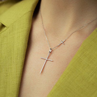 Золоте кольє "Хрестик" з діамантами колб0187va №4