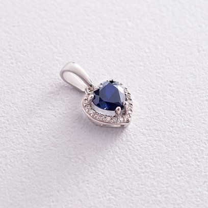 Серебряная подвеска "Сердечко" с синт. сапфиром и фианитами 3983/1р-HSPH